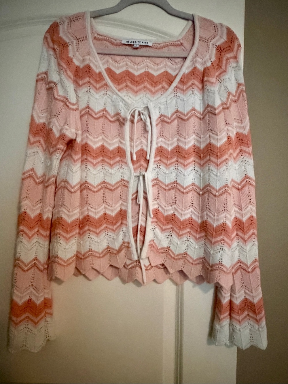 Celebrity Pink Pink & White Chevron Tie-Front Knit Top